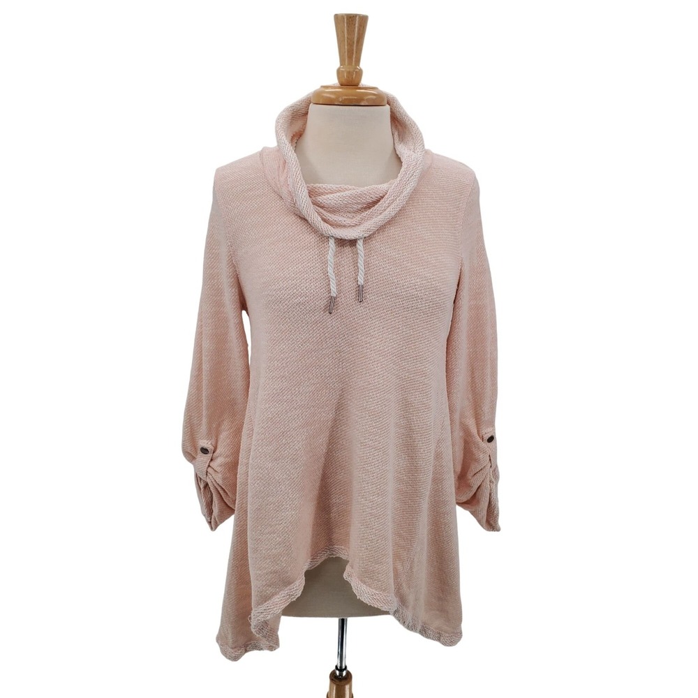 Calvin Klein Womens S Blush Pink Cowl Neck 3/4 Sleeve Knit Tunic‎ Pullover Top